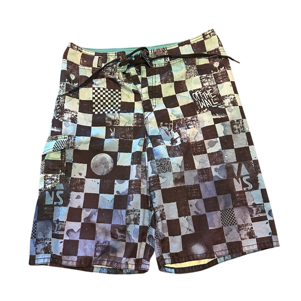 Vans Off The Wall Men's Size 31 Tie Waist Surfing‎ Short Checkered Moon Graphic